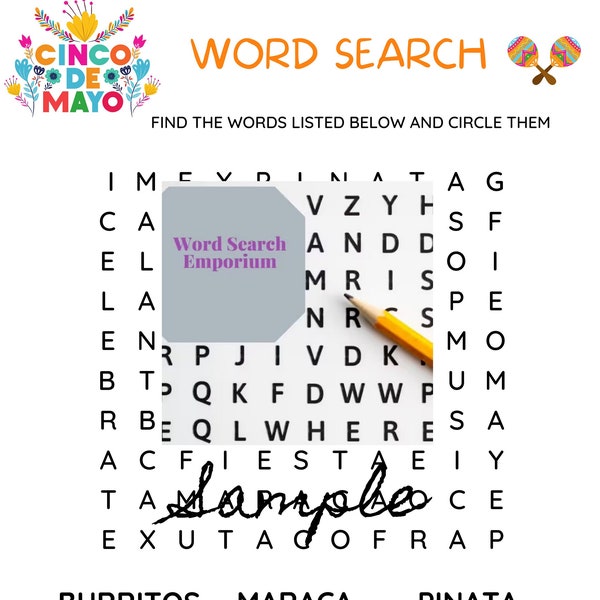 Cinco de Mayo Child Friendly Word Search! Great For Elememtary Aged Children for Home or School - Printable Download
