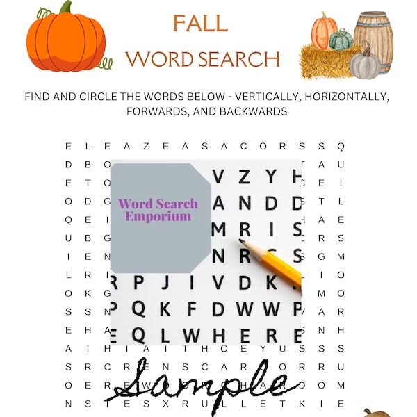 Fall Wordsearch- A Perfect Way to Celebrate Fall!  Find Fall related words in this Family and Child Friendly Game!