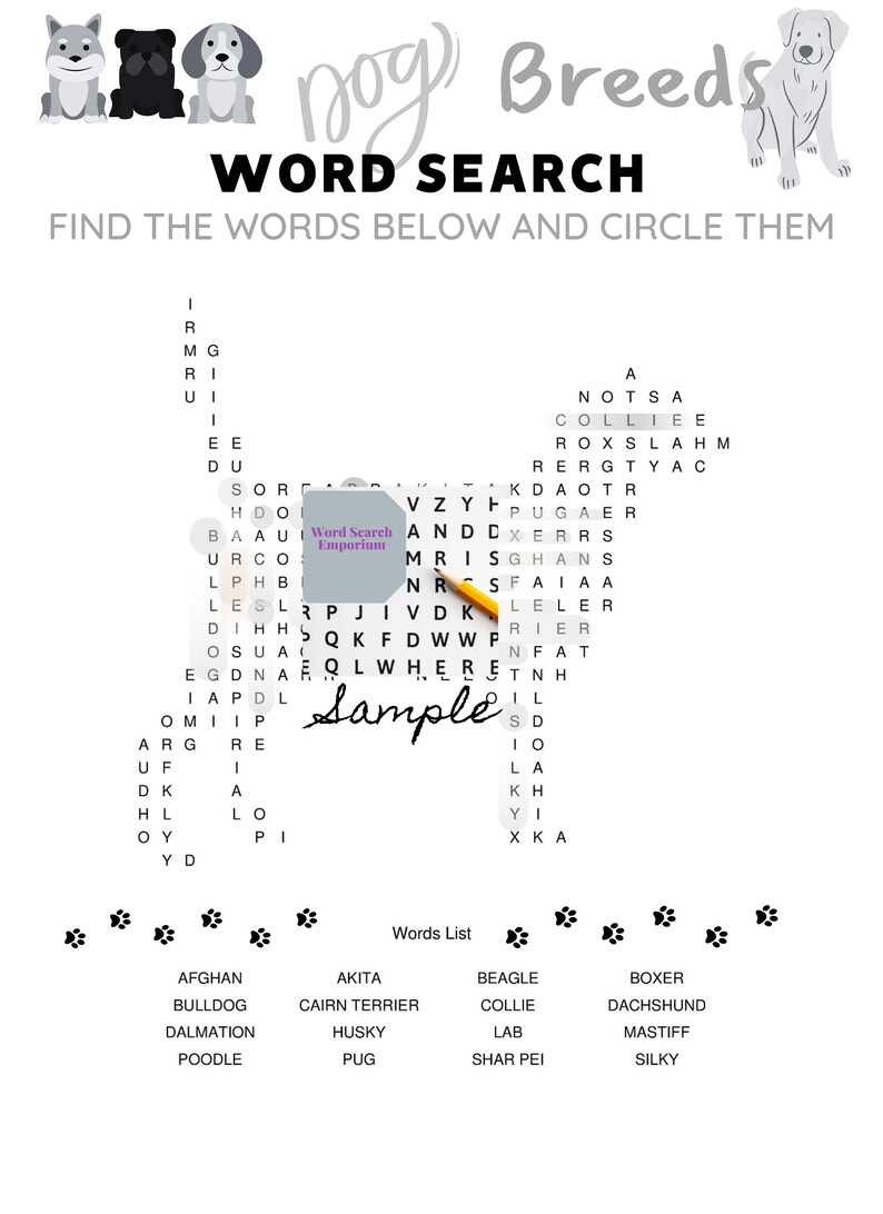 Dog Breeds Word Search Puzzle – Printable Activity (PDF Download) - Etsy