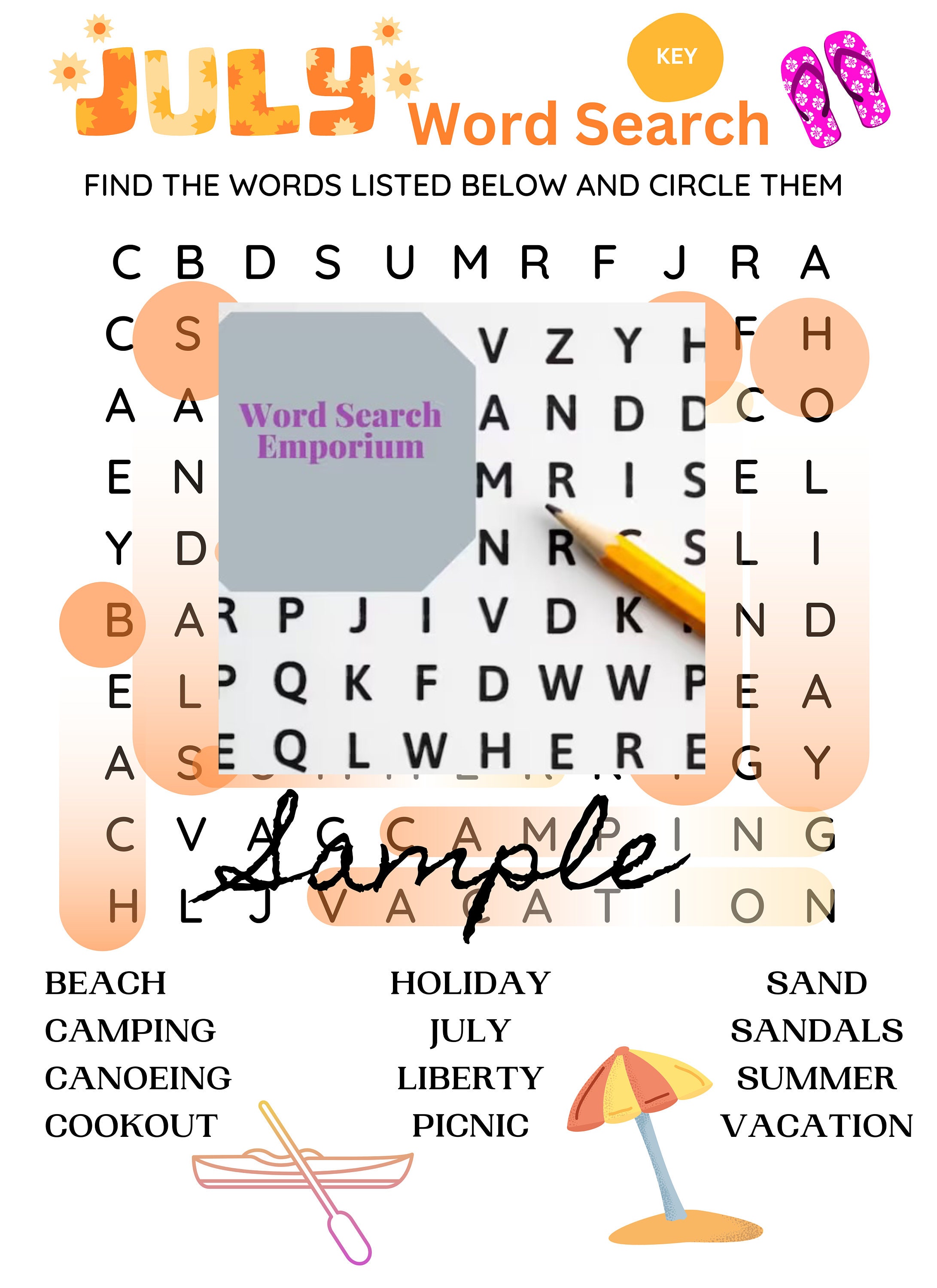 July Word Search Puzzle, Summer Activity (PDF Download) - Etsy