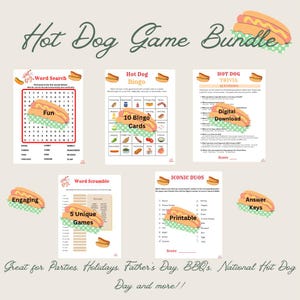 Hot Dog Spiele-Bundle für Familien, Arbeitsfeiern, Grillabende, Geburtstagsfeiern, Hot Dog Day! 5 lustige und einzigartige Spiele plus 1 Malseite.