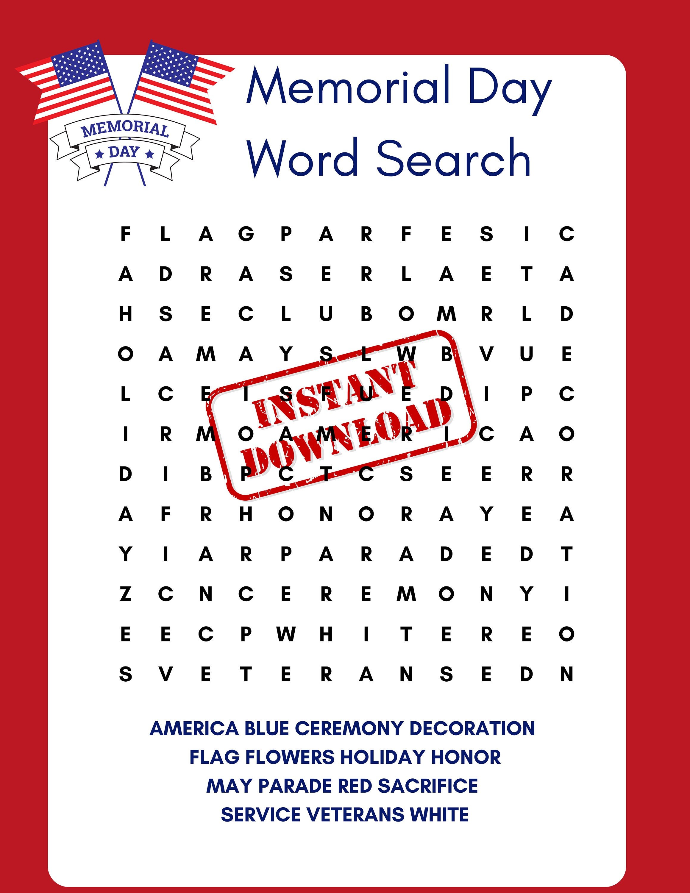 Memorial Day Word Search A Fun and Engaging Holiday Game Family Memorial Day Word Search A Fun and Engaging Holiday Game Family