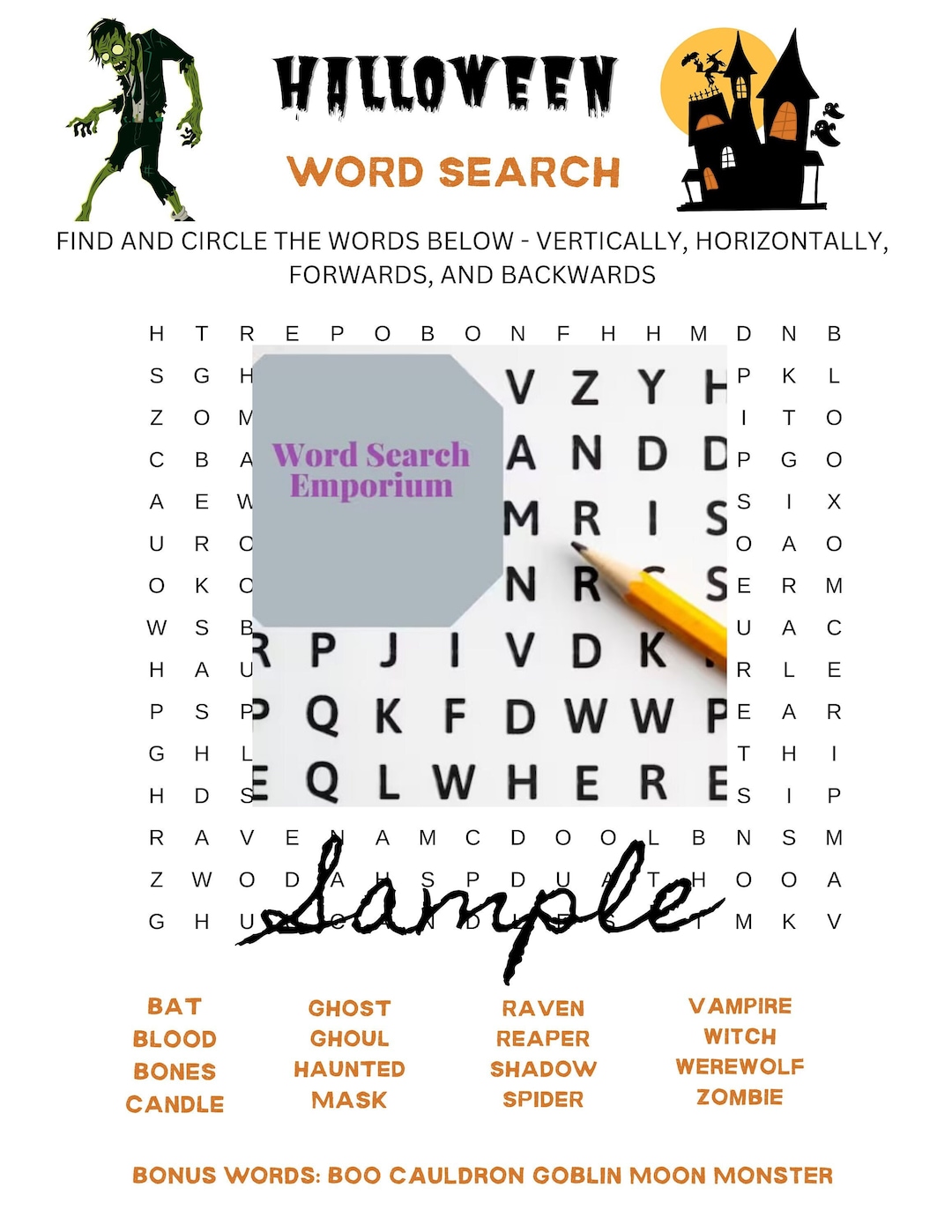 Spooky halloween word search great for family night halloween parties