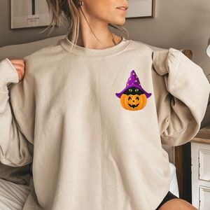 Black Cat Witch Pumpkin Halloween Sweatshirt