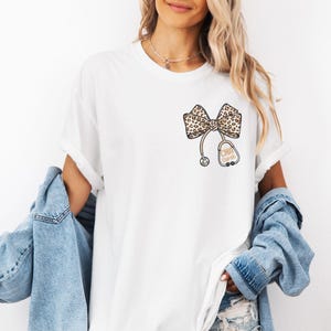 Custom Nurse Shirt, Rn Shirt, Cna Shirt, Nurse Bow Shirt, Stethoscope Shirt, Personalized Nurse Shirt, Cheetah Nurse Shirt
