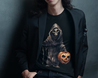 Spooky Grim Reaper, Scary Pumpkin, Halloween Unisex T-Shirt, October Gift Ideas, Halloween Outfit, Halloween Party Shirt, Halloween Tops