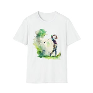 Watercolor Golf Players Swing, Golf Shirt, Soft style T-Shirt.