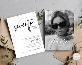 70th Birthday Invitation, 70th Invitation With Photo, Digital 70th Birthday Party Invite, 70th Birthday Card, Birthday Invitation Template