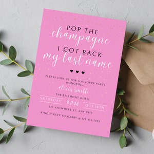 Divorce Party Invitation, Divorce Party Invite, Divorce Celebration, Breakup Party, Divorced Party, Pop the Champagne, Digital Invite