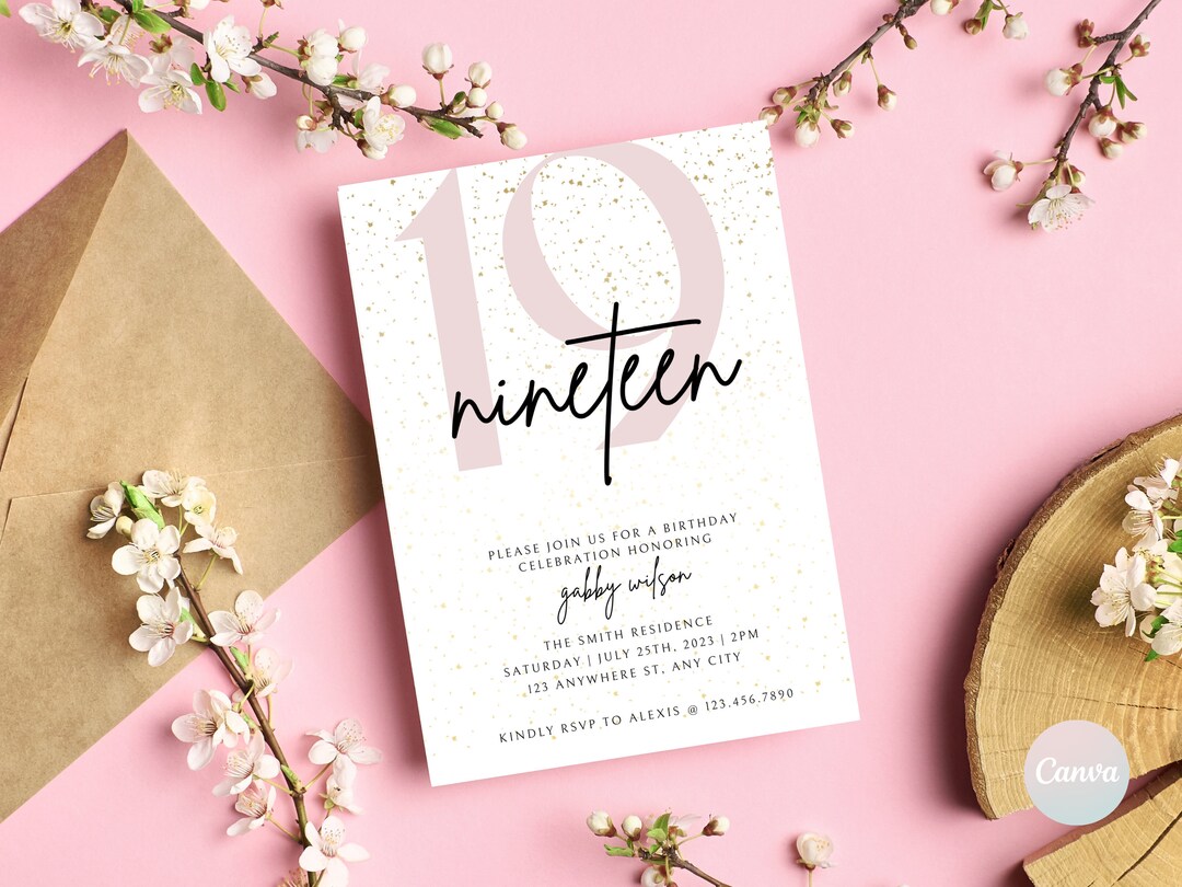 19th Birthday Invitations, 19th Birthday Party Invite, 19th Invite ...