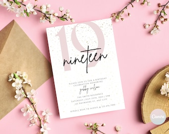 19th Birthday Invitations, 19th Birthday Party Invite, 19th Invite Template, 19th Birthday Party, Nineteen Birthday Invitation Template
