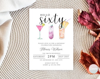 60th Birthday Invitation, 60th Invite Template, 60th Birthday Party, 60th Birthday Card, 60 Birthday Template Digital, Cocktail Invite