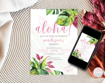 Luau Birthday Invitation, Luau Invitation, Aloha Invitation Template, Tropical Birthday Invite, Hawaiian Invitation Digital, First Birthday