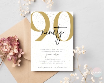 90th Birthday Invitation, 90th Invite Template, Digital 90th Birthday Party Invite, 90th Birthday Card, Birthday Invitation Template