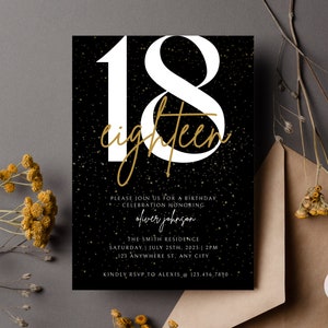 Faire-parts 18e anniversaire, modèle d'invitation 18e anniversaire, invitation numérique 18e anniversaire, modèle d'invitation modifiable 18e anniversaire, fête 18e anniversaire