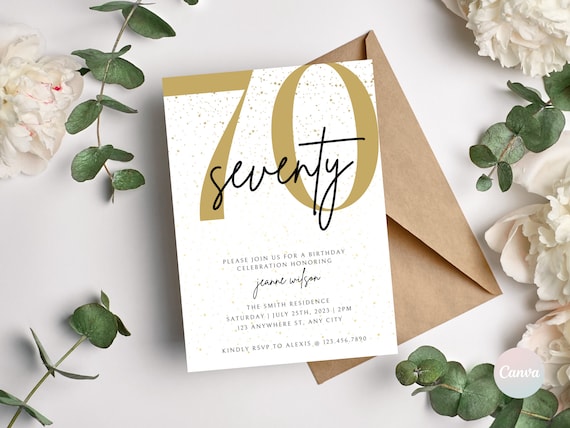 70th Birthday Invitation, 70th Invite Template, Digital 70th Birthday Party Invite, 70th Birthday Card, Birthday Invitation Template