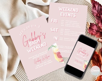 Bachelorette Party Invites, Pink Bachelorette Invitation Template, Digital Bachelorette Party Template, Bachelorette Weekend Itinerary