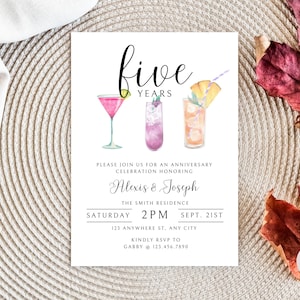 5th Anniversary Invitation, Wedding Anniversary Invite, Anniversary Party Invitation, Anniversary Invitation Template, Cheers to 5 Years