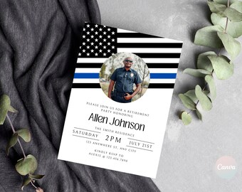 Police Officer Retirement Invitation, Retirement Party Invitation, Retirement Invitation Digital, Retirement Invite, Blue Line Invitation