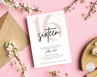 Dulce dieciséis cumpleaños, invitaciones de cumpleaños número 16, invitación a la fiesta de cumpleaños número 16, plantilla de invitación 16, plantilla de invitación de cumpleaños 16