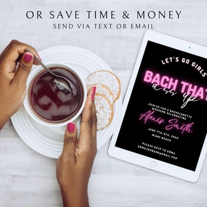 Bachelorette Party Invites, Bach That Ass Up Invitation Template, Digital Bachelorette Party Template, Neon Bachelorette Weekend Itinerary image 4
