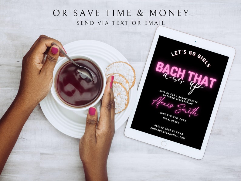 Bachelorette Party Invites, Bach That Ass Up Invitation Template, Digital Bachelorette Party Template, Neon Bachelorette Weekend Itinerary image 4