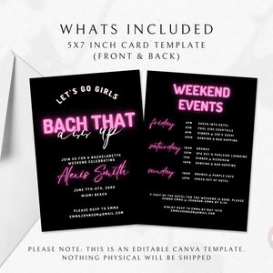 Bachelorette Party Invites, Bach That Ass Up Invitation Template, Digital Bachelorette Party Template, Neon Bachelorette Weekend Itinerary image 2