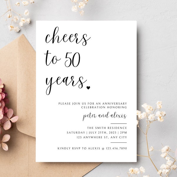 50th Anniversary Invitation, Wedding Anniversary Invitation, Anniversary Party Invitation, Anniversary Invitation Template, Digital Download