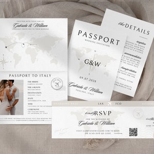 Convite de casamento de destino, convite de casamento para passaporte, modelo de convite de casamento digital, convite de cartão de embarque editável