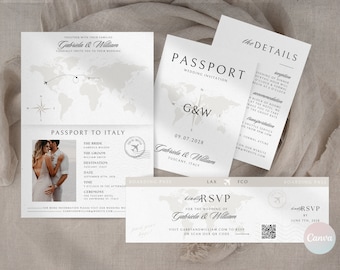 Destination Wedding Invitation, Passport Wedding Invitation, Digital Wedding Invitation Template, Editable Boarding Pass Invitation