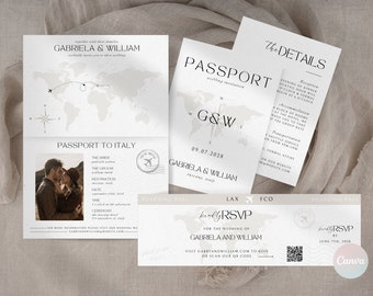 Destination Wedding Invitation, Passport Wedding Invitation, Digital Wedding Invitation Template, Editable Boarding Pass Invitation