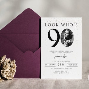 Convite de aniversário de 90 anos, modelo de convite de 90 anos, convite digital para festa de 90 anos, cartão de aniversário de 90 anos, modelo de convite de aniversário