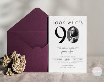 90th Birthday Invitation, 90th Invite Template, Digital 90th Birthday Party Invite, 90th Birthday Card, Birthday Invitation Template