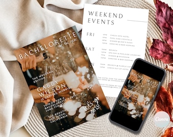 Bachelorette Party Invites, Magazine Bachelorette Invitation Template, Digital Bachelorette Party Template, Bachelorette Weekend Itinerary