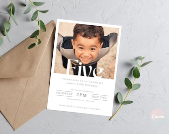 5th Birthday Invitation Boy, 5th Birthday Invitation Template, Fifth Birthday Photo Invite, Boy Birthday Party, 5th Birthday Invite Boy