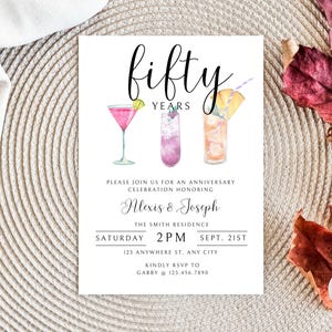 50th Anniversary Invitation, Wedding Anniversary Invite, Anniversary Party, Anniversary Template, Cheers to 50 Years, Golden Anniversary