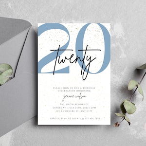 Convite de aniversário de 20 anos, modelo de convite de 20 anos, convite digital para festa de 20 anos, cartão de aniversário de 20 anos, modelo de convite de aniversário
