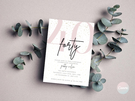 40th Birthday Invitations, Digital 40th Birthday Party Invite, 40th Invite Template, 40th Birthday Card, Birthday Invitation Template