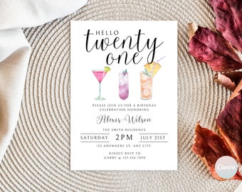 21st Birthday Invitation, 21st Invite Template, 21st Birthday Party, 21st Birthday Card, 21 Birthday Template Digital, Cocktail Invite