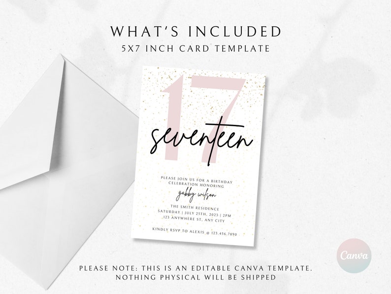 17th Birthday Invitations, 17th Birthday Party Invite, 17th Invite ...