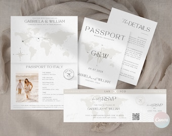 Destination Wedding Invitation, Passport Wedding Invitation, Digital Wedding Invitation Template, Editable Boarding Pass Invitation