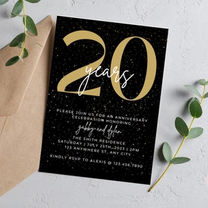 Einladung zum 20-jährigen Jubiläum, Hochzeitsjubiläum einladen, Jubiläum Party Einladung, Jubiläum Einladung Vorlage, Prost auf 20 Jahre
