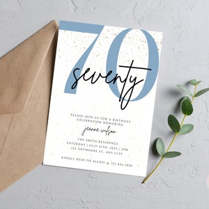 Invitación de cumpleaños número 70, plantilla de invitación número 70, invitación digital a fiesta de cumpleaños número 70, tarjeta de cumpleaños número 70, plantilla de invitación de cumpleaños