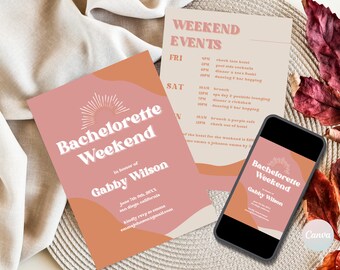 Retro Bachelorette Party Invites, Bachelorette Invitation Template, Digital Bachelorette Party Template, Bachelorette Weekend Itinerary