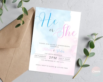 Gender Reveal Einladung, Blau und Pink Gender Reveal Einladung Digital, Er oder Sie Einladung, Gender Reveal Einladung Download