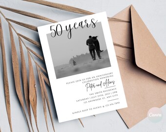 50th Anniversary Invitation With Photo, Wedding Anniversary Invitation, Anniversary Party Invitation, Anniversary Invitation Template