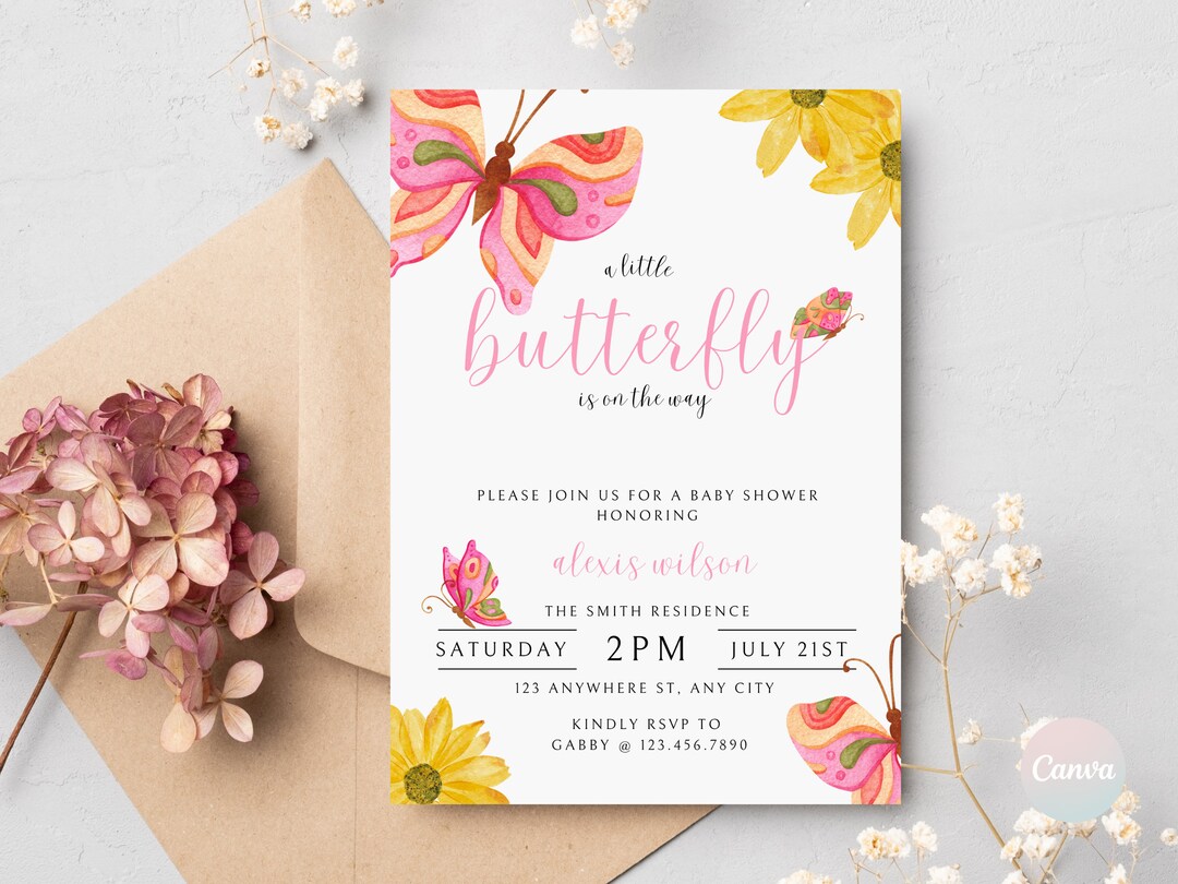 Butterfly Baby Shower Invitation, Butterfly Invitation, Butterfly Shower Invite, Baby Shower