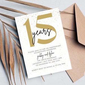 Faire-part 15e anniversaire, invitation d'anniversaire de mariage, faire-part de fête d'anniversaire, modèle d'invitation d'anniversaire, bravo à 15 ans