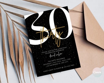 30th Birthday Invitation, 30th Invite Template, Digital 30th Birthday Party Invite, 30th Birthday Card, Birthday Invitation Template, Black