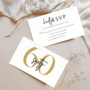 Modèle de carte RSVP 60e, modèle RSVP anniversaire, RSVP anniversaire, RSVP bricolage, anniversaire RSVP, carte de réponse minimale, réponse moderne, RSVP or
